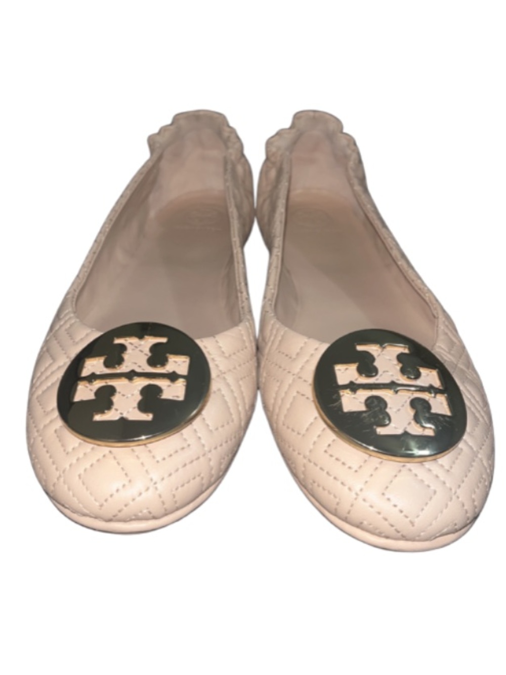 Tory Burch Minnie Quilted Ballet Travel Flats Goan Sand Pink Nude Gold Size 10M - Picture 10 of 11